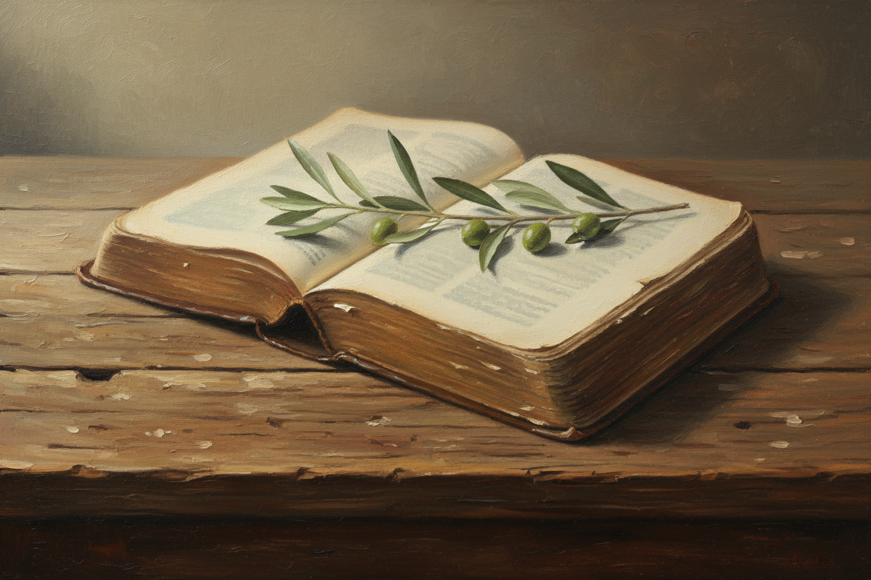 Worn Leather Bible with Olive Branch